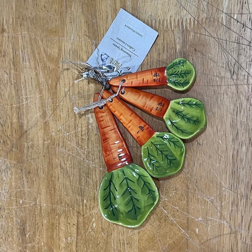 Pier‎ 1 Imports Carrot Ceramic Measuring Spoons Set 4 Vtg Farmhouse Easter Decor